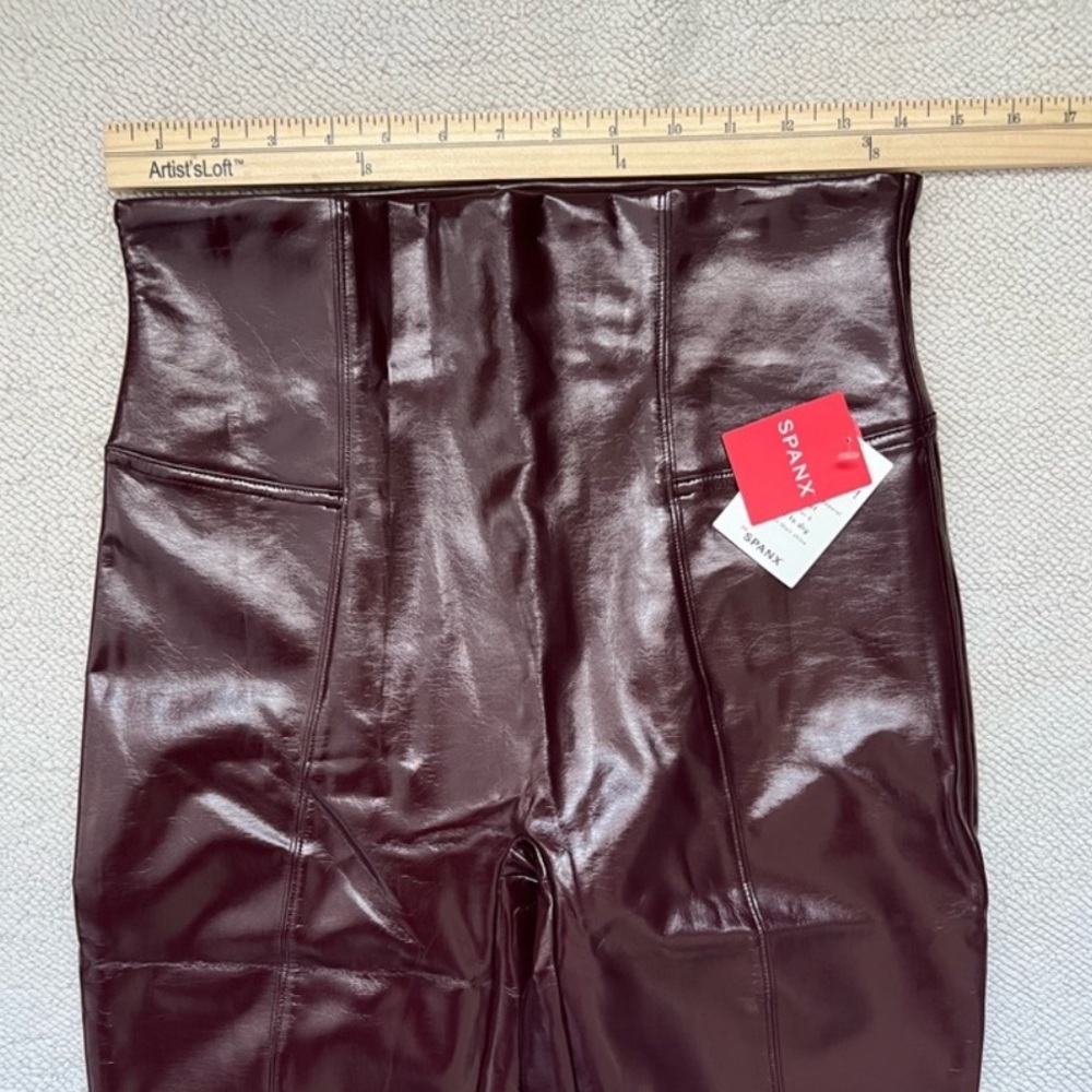 SPANX SHINY FAUX PATENT LEATHER LEGGINGS BURGUNDY/RUBY RED | Size: L - Picture 11 of 15